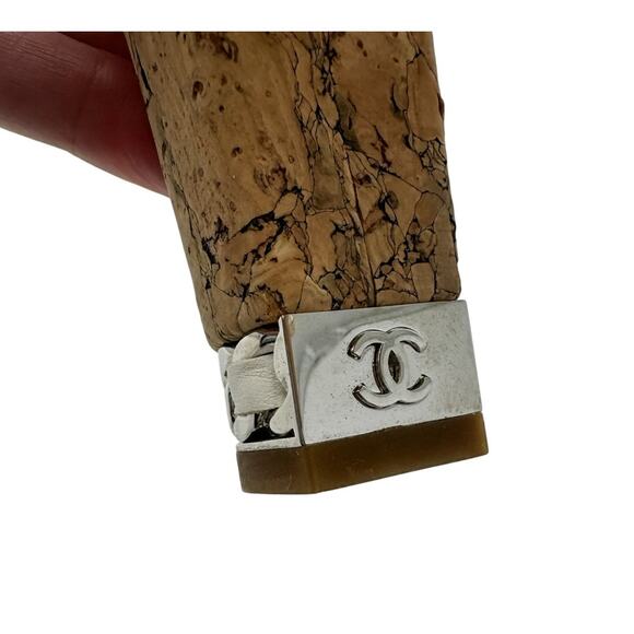 Chanel Suede Block Cork Heel Chain Link CC Detail Strappy Sandals white size 39 - Picture 7 of 13